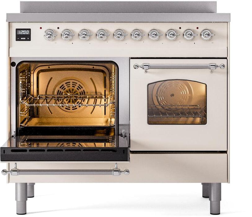 ILVE Nostalgie II 40" Electric Range, Antique White, Chrome Trim UPDI406NMPAWC