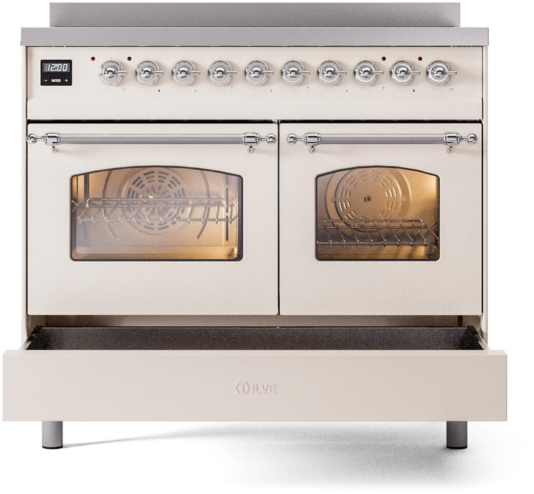 ILVE Nostalgie II 40" Electric Range, Antique White, Chrome Trim UPDI406NMPAWC