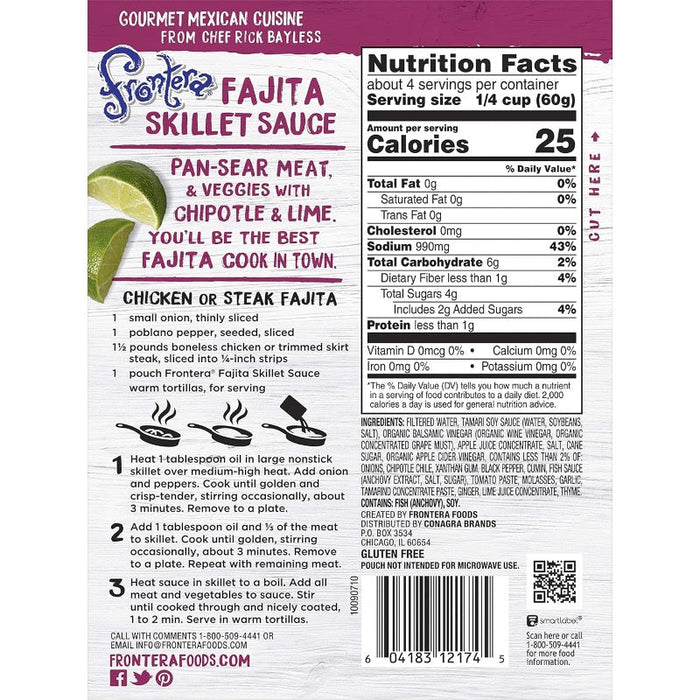 Frontera Foods 8 oz Classic Fajita Skillet Sauce with Chipotle and Lime, Gluten-Free, Pack of 6