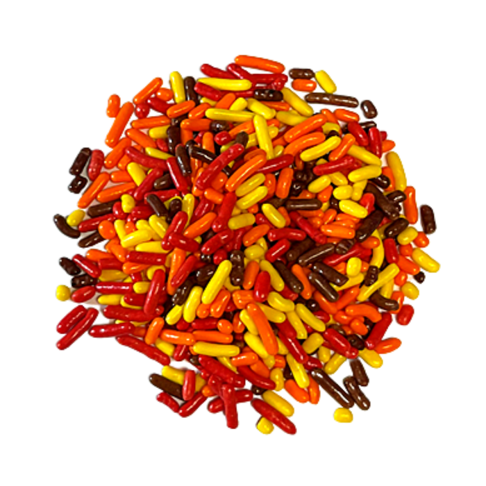 Fall jimmies seasonal sprinkle mix in red, orange, yellow and brown