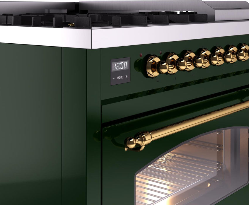 ILVE Nostalgie II 48" Dual Fuel Liquid Propane Range, Emerald Green, Brass Trim ILVE UP48FNMPEGGLP