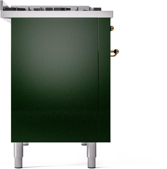 ILVE Nostalgie II 48" Dual Fuel Liquid Propane Range, Emerald Green, Brass Trim ILVE UP48FNMPEGGLP