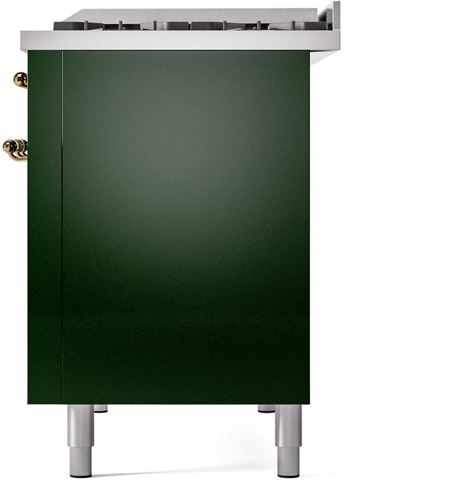ILVE Nostalgie II 48" Dual Fuel Liquid Propane Range, Emerald Green, Brass Trim ILVE UP48FNMPEGGLP