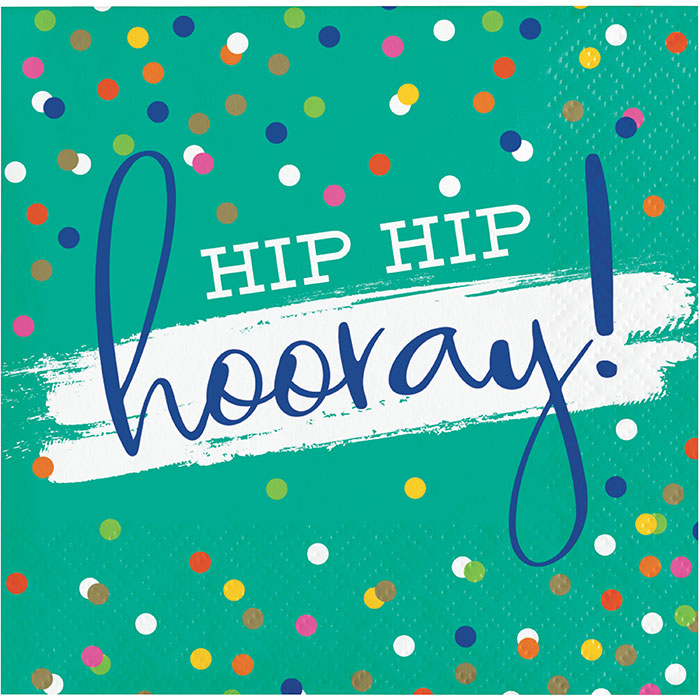 Bulk Festive Cake Hip Hip Hooray Beverage Napkins (192 per Case)