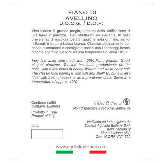 Fiano di Avellino DOCG/DOP Organic Bellaria
