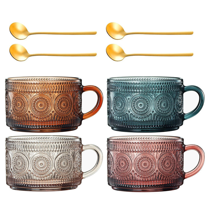 The Wine Savant Colored Vintage Hobnail Coffee Mugs, Set of 4