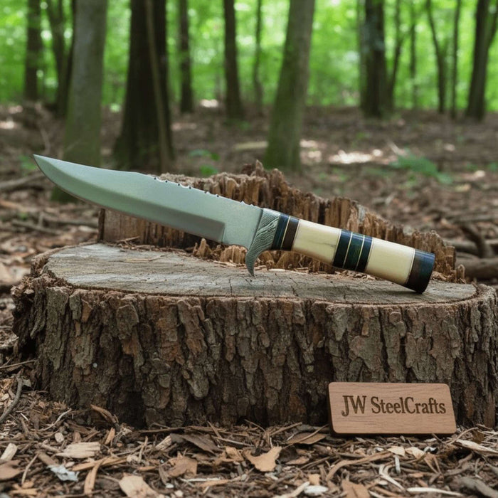 Frontier Jim Bowie Knife with 9 Inch Damascus Clip Point