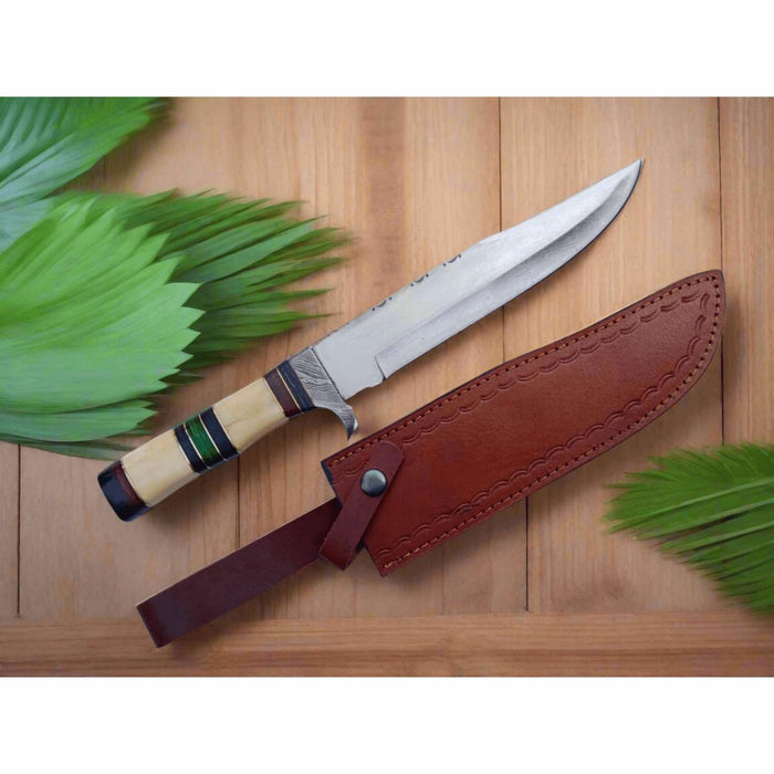 Frontier Jim Bowie Knife with 9 Inch Damascus Clip Point