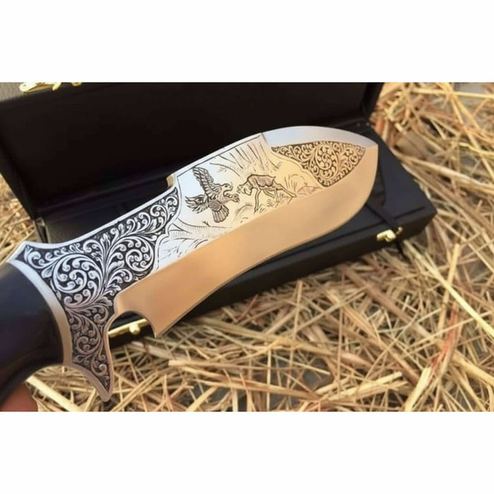 Frontier Persian Clip Point Bowie Knife Engraved D2 Steel Fixed Blade