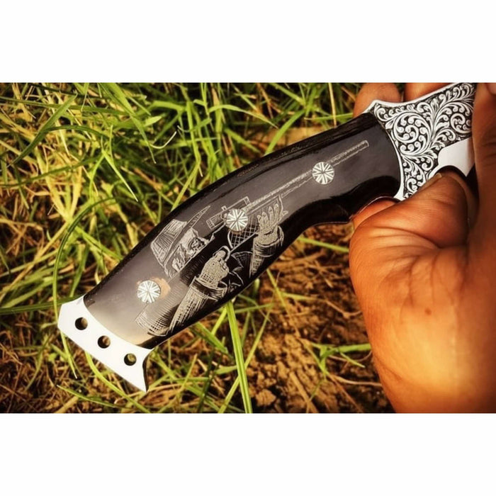 Handmade Frontier Clip Point Bowie Knife Damascus Steel or Mirror Polished Carbon Steel | JW SteelCrafts