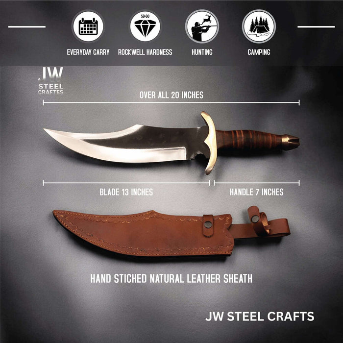 Handmade Frontier Bowie Knife with 13 Inch High Carbon Blade