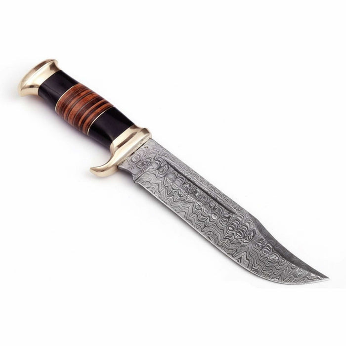 Hand Forged Damascus Steel Clip Point Bowie Knife with Stacked Wood Handle