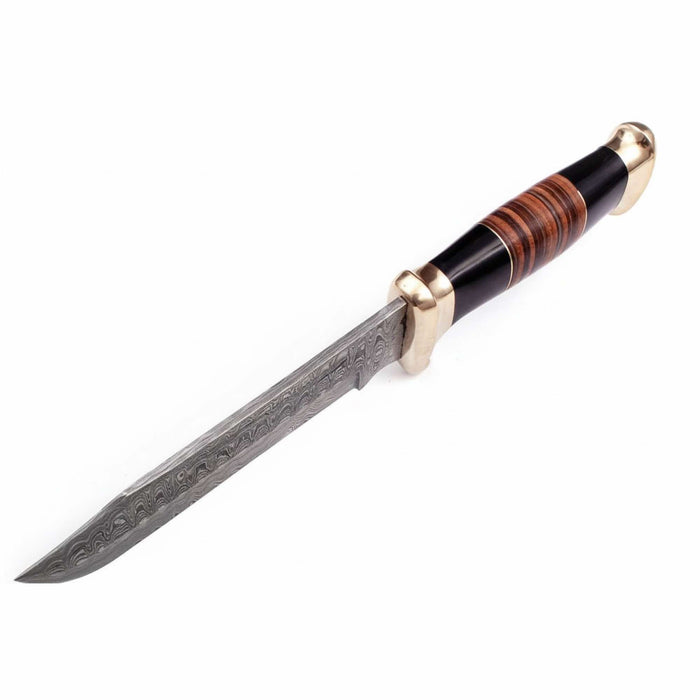 Hand Forged Damascus Steel Clip Point Bowie Knife with Stacked Wood Handle