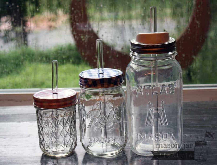 Medium Glass Straws for Pint Mason Jars 4 Pack + Cleaner