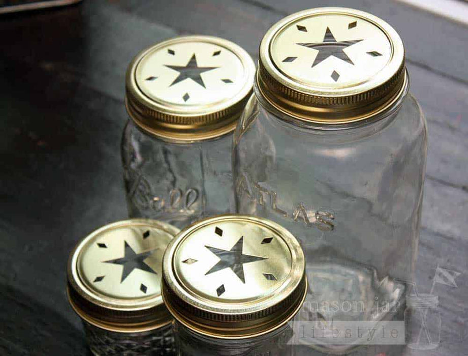 Star Pattern Gold or Copper Lid Inserts for Mason Jars 10 Pack