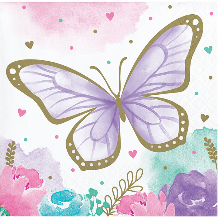 Bulk Shimmering Butterfly Beverage Napkins (192 per Case)