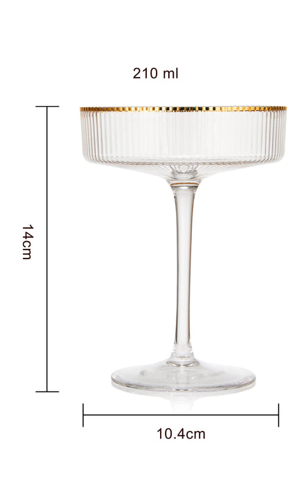 Ribbed Coupe Cocktail Glasses With Gold Rim 8 oz | Set of 2