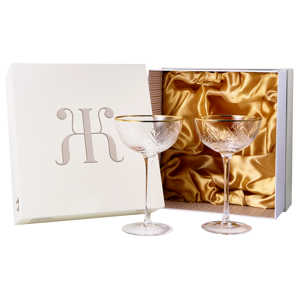 Vintage Art Deco Luxury Coupe Glasses, Cocktails, Martini, Margarita, In Premium Gift Box 24K Gold Rim | Set of 2 | 8 oz Classic Cocktail Glassware - Champagne, Manhattan, Cosmopolitan Crystal Goble