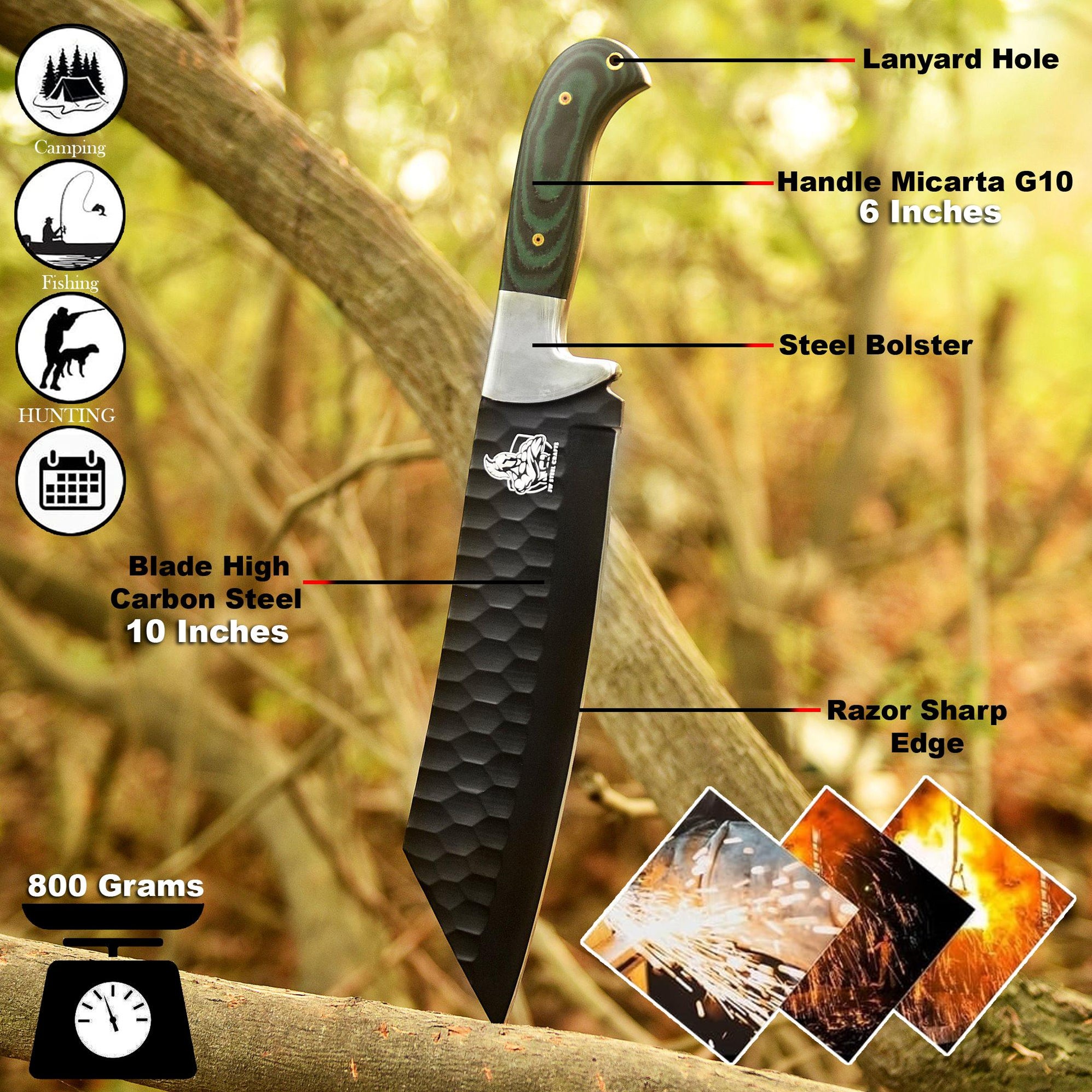 Green Micarta Handle Forged Machete – Full Tang Stainless Steel Outdoo ...