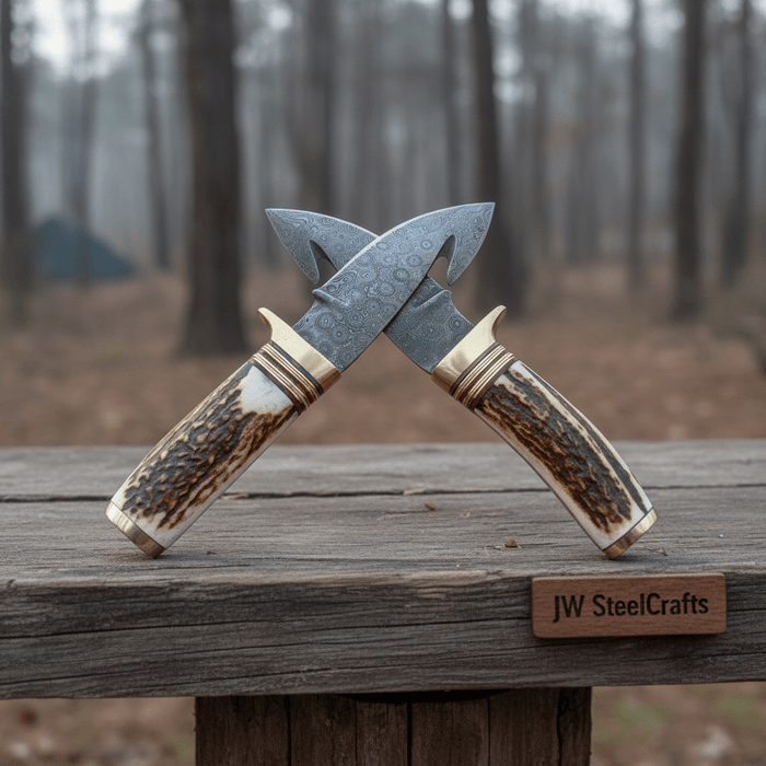 Gut Hook Skinner Knives Pair stag handle