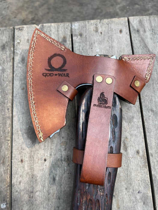 Handmade Viking Double-Bit Carbon Steel Axe with Norse Rune Etching and Engraved Hardwood Handle