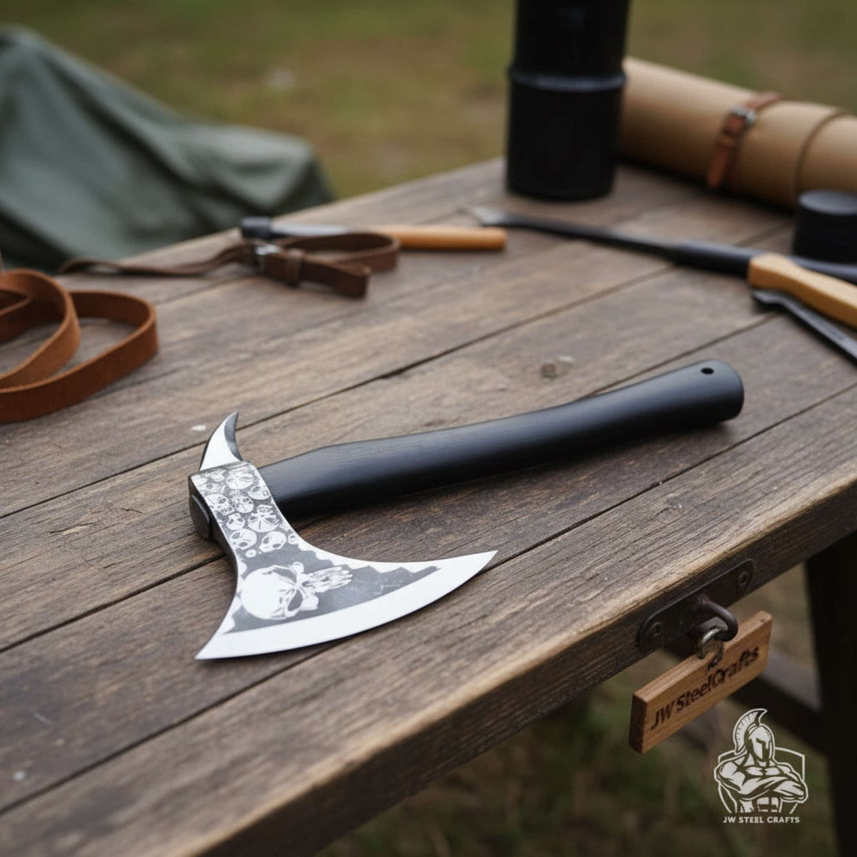 Hand-finished Bearded Axe – Detailed Etched Steel Head with Minimalist ...