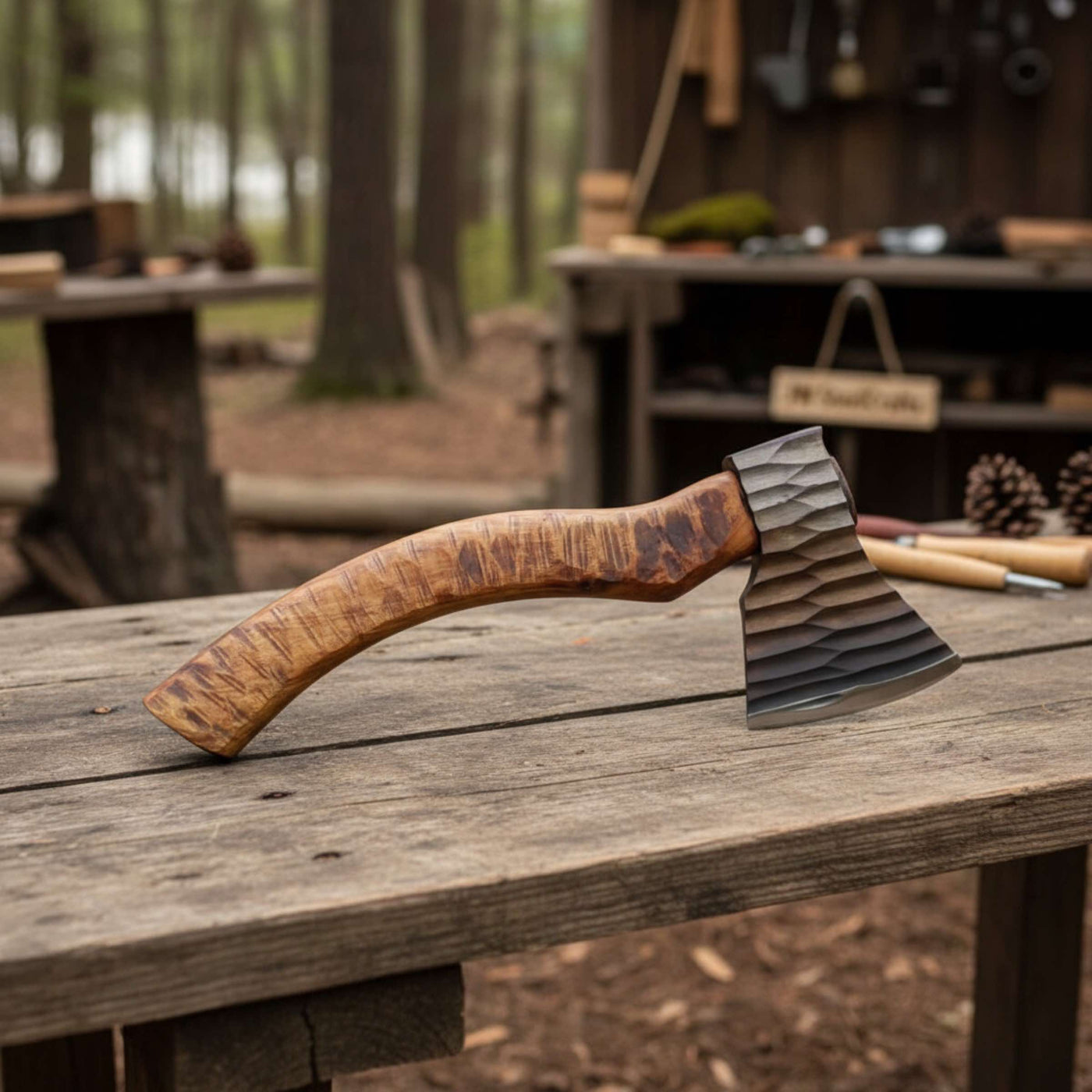 Hand-finished Workshop Axe with Chisel-textured Steel Head and Premium ...