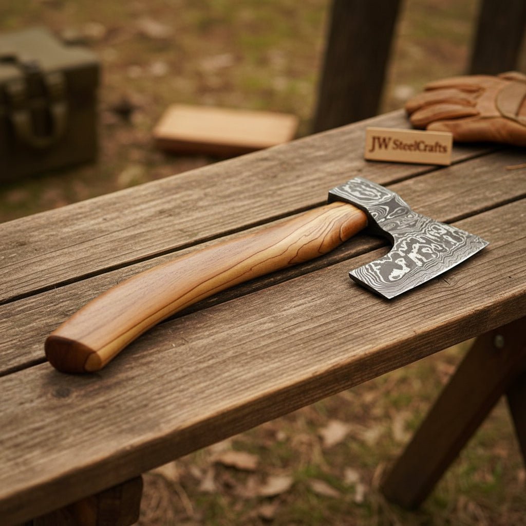 Hand-Forged Damascus Bearded Bushcraft Hatchet with Hardwood Handle ...