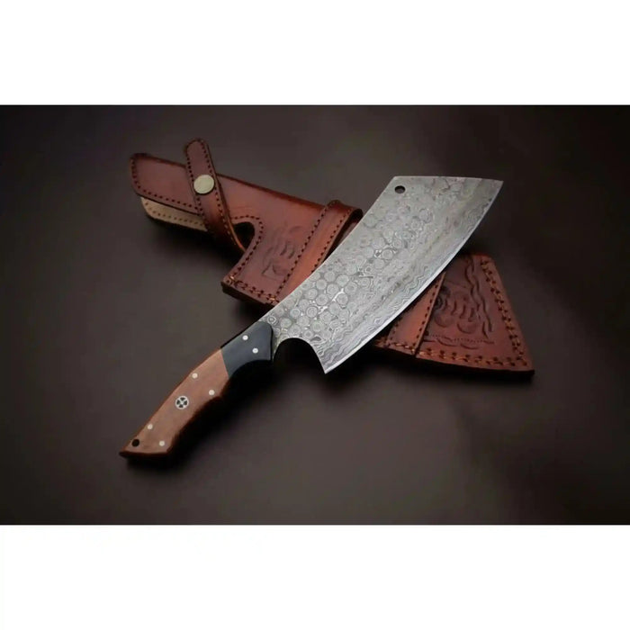 Hand-Forged Damascus Kiritsuke Cleaver Chef Knife — Raindrop Blade Full Tang