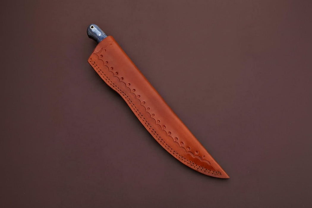 Handcrafted Damascus Steel Fish Fillet Knife with Blue Pakka Wood Handle and Leather Sheath