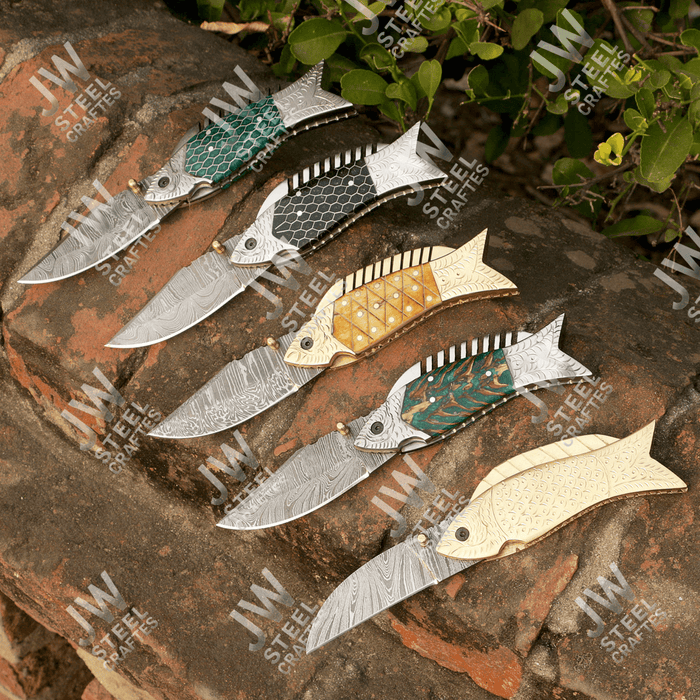 Hand Forged Damascus Steel Folding Knife – Honeycomb, Pinecone & Brass Handle Variations