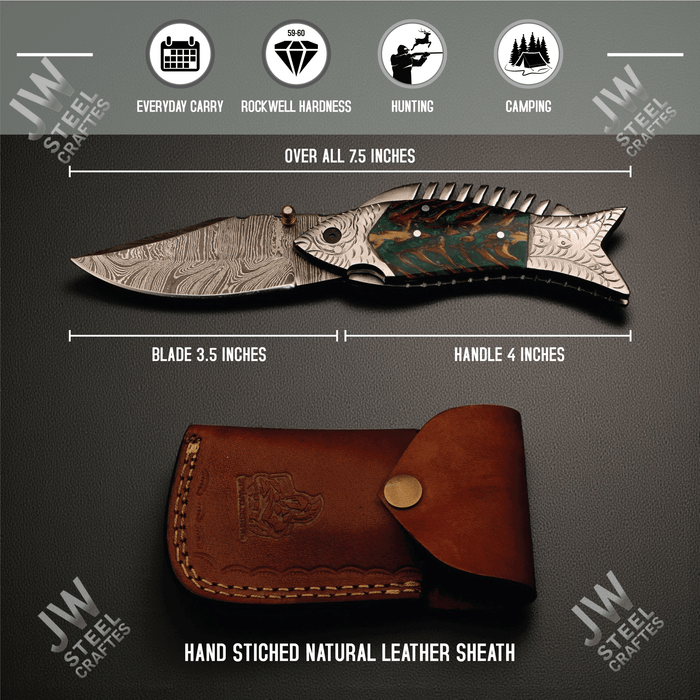 Hand Forged Damascus Steel Folding Knife – Honeycomb, Pinecone & Brass Handle Variations