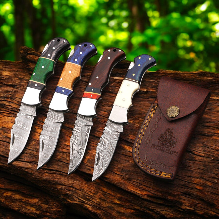 Hand-Forged Damascus Steel Folding Knife with Pakka Wood Handle