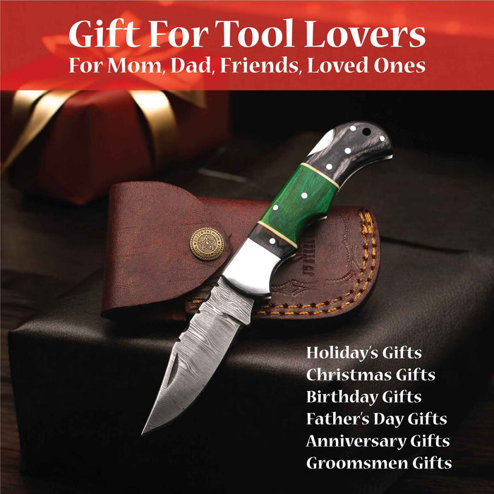 Hand-Forged Damascus Steel Folding Knife with Pakka Wood Handle