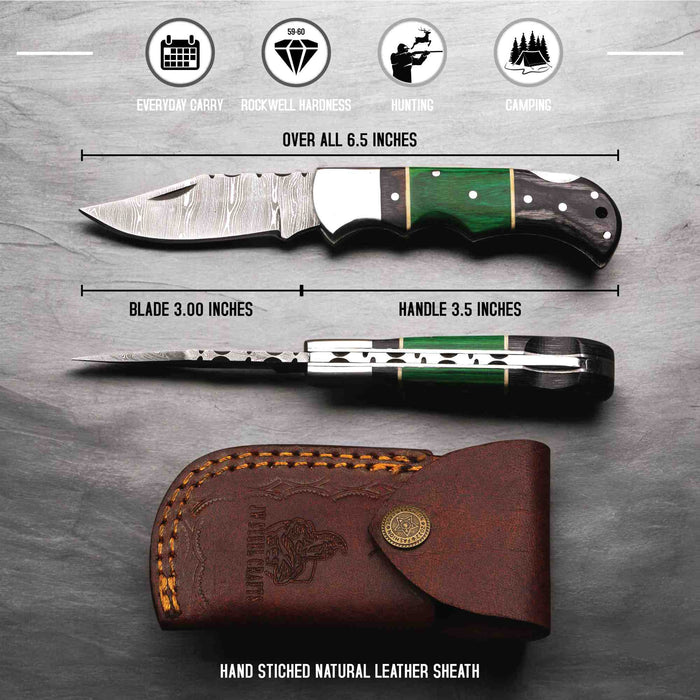 Hand-Forged Damascus Steel Folding Knife with Pakka Wood Handle