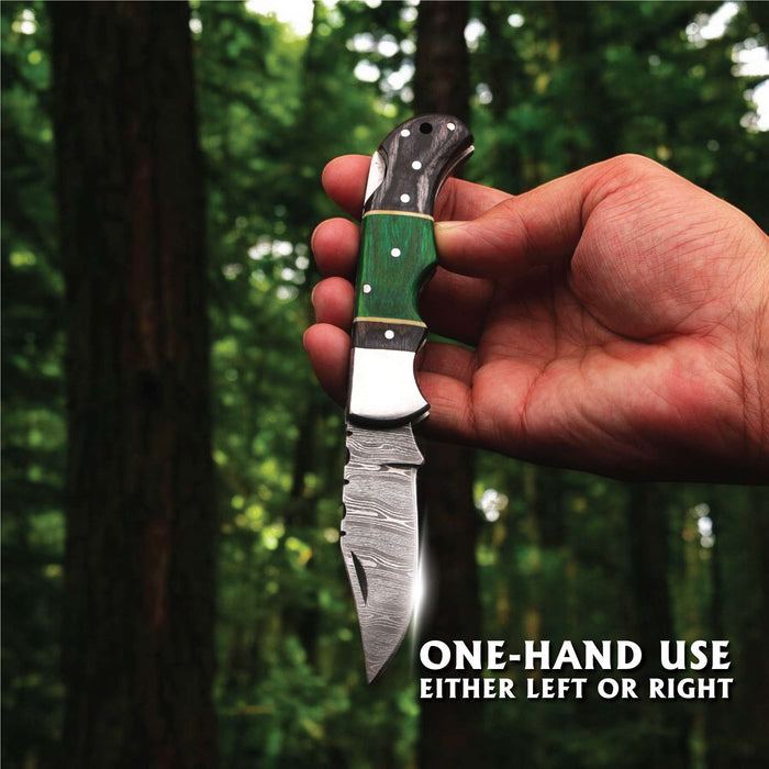 Hand-Forged Damascus Steel Folding Knife with Pakka Wood Handle