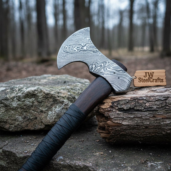 Hand Forged Damascus Steel Hatchet Hawks Tomahawk Axe Rose Wood