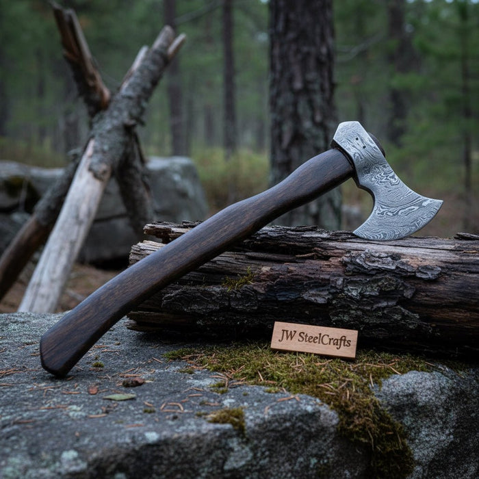 Hand Forged Damascus Steel Hatchet Hawks Tomahawk Axe Rose Wood