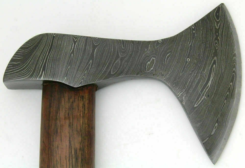 Hand Forged Damascus Steel Viking Axe – True Layered Bearded Axe with Hardwood Handle & Leather Sheath | JW SteelCrafts