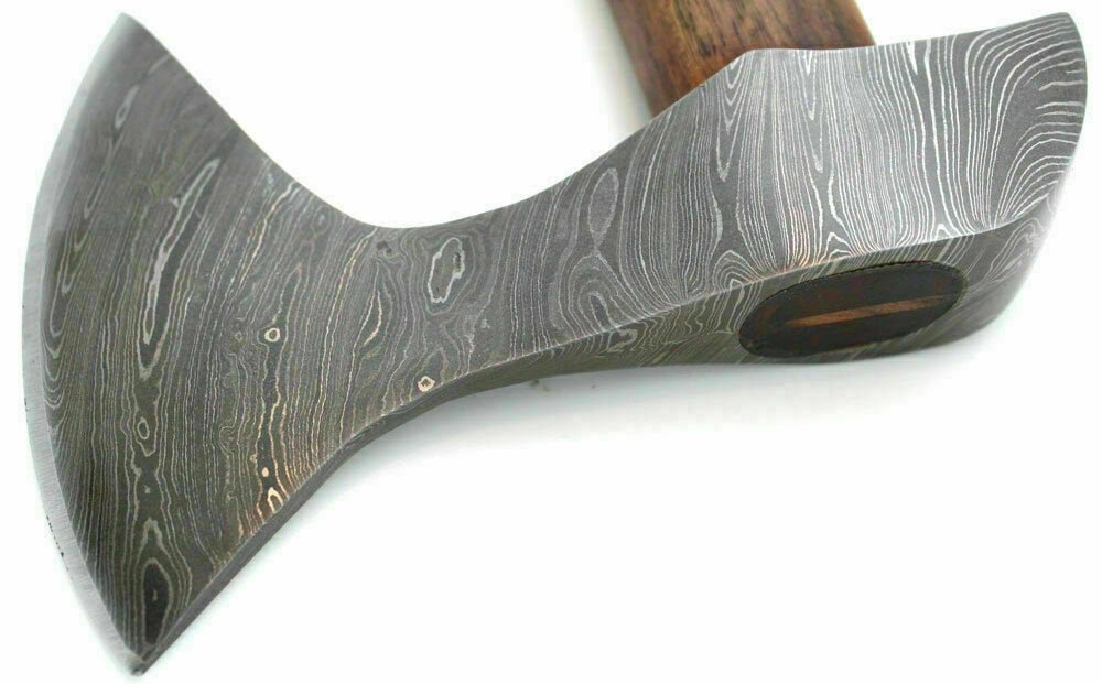 Hand Forged Damascus Steel Viking Axe – True Layered Bearded Axe with Hardwood Handle & Leather Sheath | JW SteelCrafts