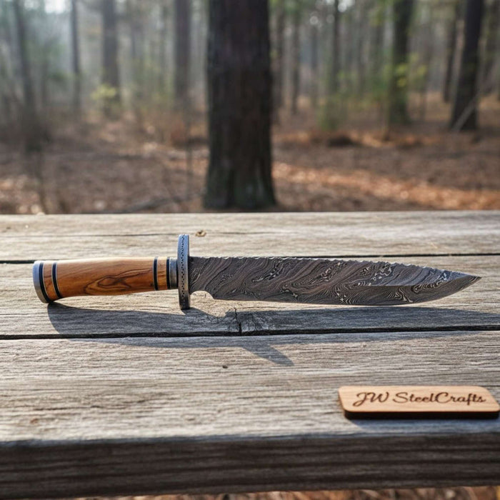 Hand Forged Frontier Bowie Knife Damascus Steel, Clip Point Custom Fixed Blade