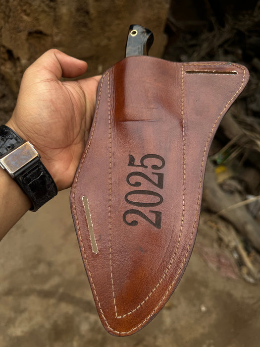 Hand-Forged Hammered Blade Knife | Walnut Grip & Belt Sheath