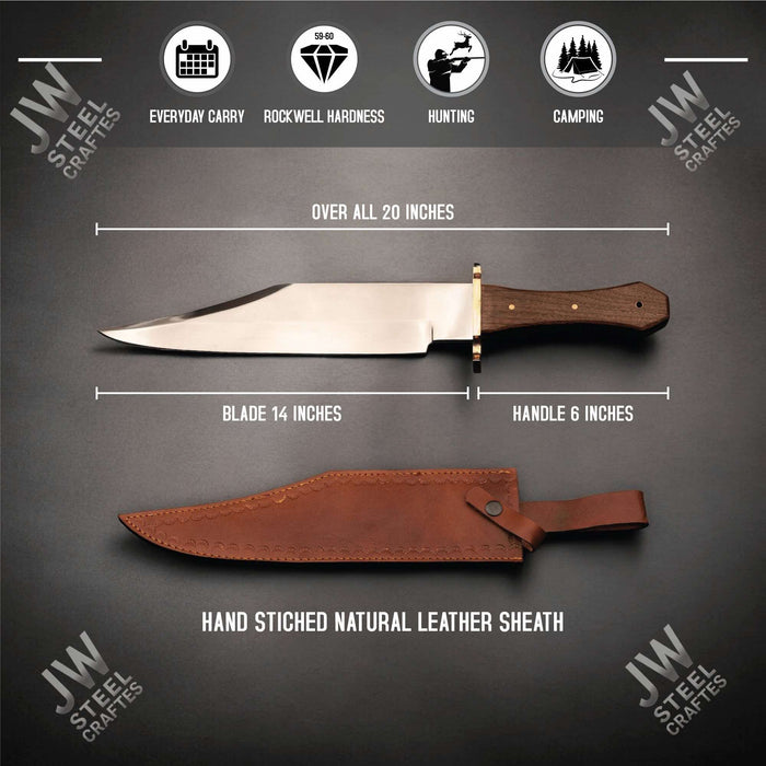 Handmade Carbon Steel Frontier Bowie Knife with Rosewood Handle | JW SteelCrafts