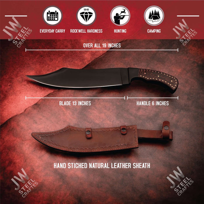 Hand-Forged High Carbon Steel Bowie Knife – 13-Inch Trailing Point