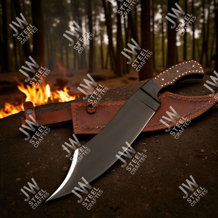 Hand-Forged High Carbon Steel Bowie Knife – 13-Inch Trailing Point