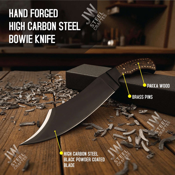 Hand-Forged High Carbon Steel Bowie Knife – 13-Inch Trailing Point