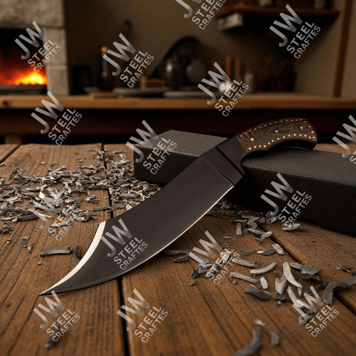Hand-Forged High Carbon Steel Bowie Knife – 13-Inch Trailing Point