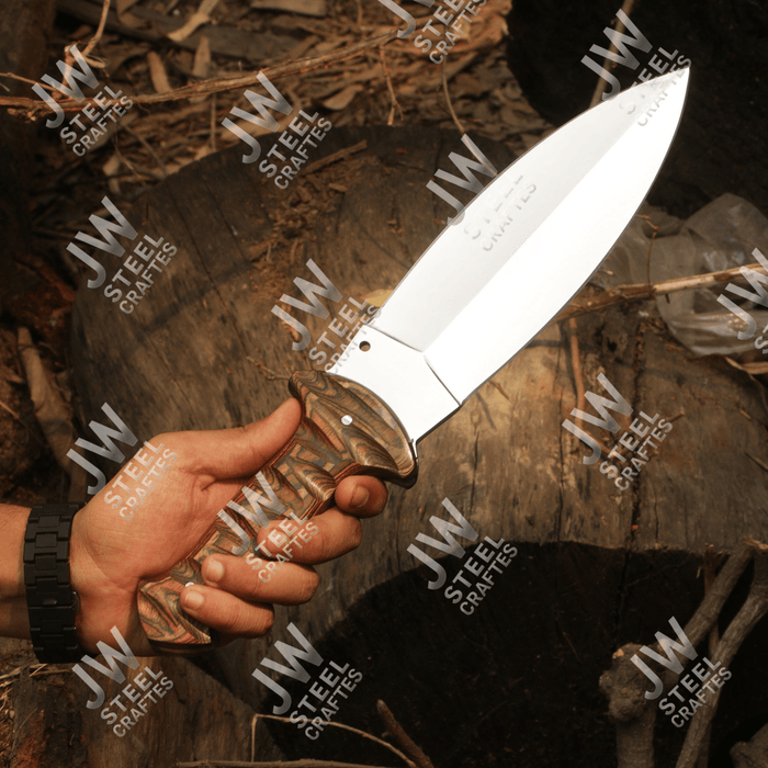 Handcrafted J2 Stainless Steel Boot Knife | Pakka Wood Handle | Leather Sheath | 13.5" Hunting Blade