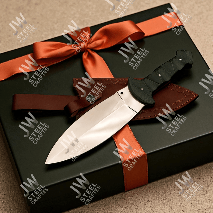 Hand-Forged J2 Stainless Steel Outdoor Utility Knife – Micarta Handle, Leather Sheath