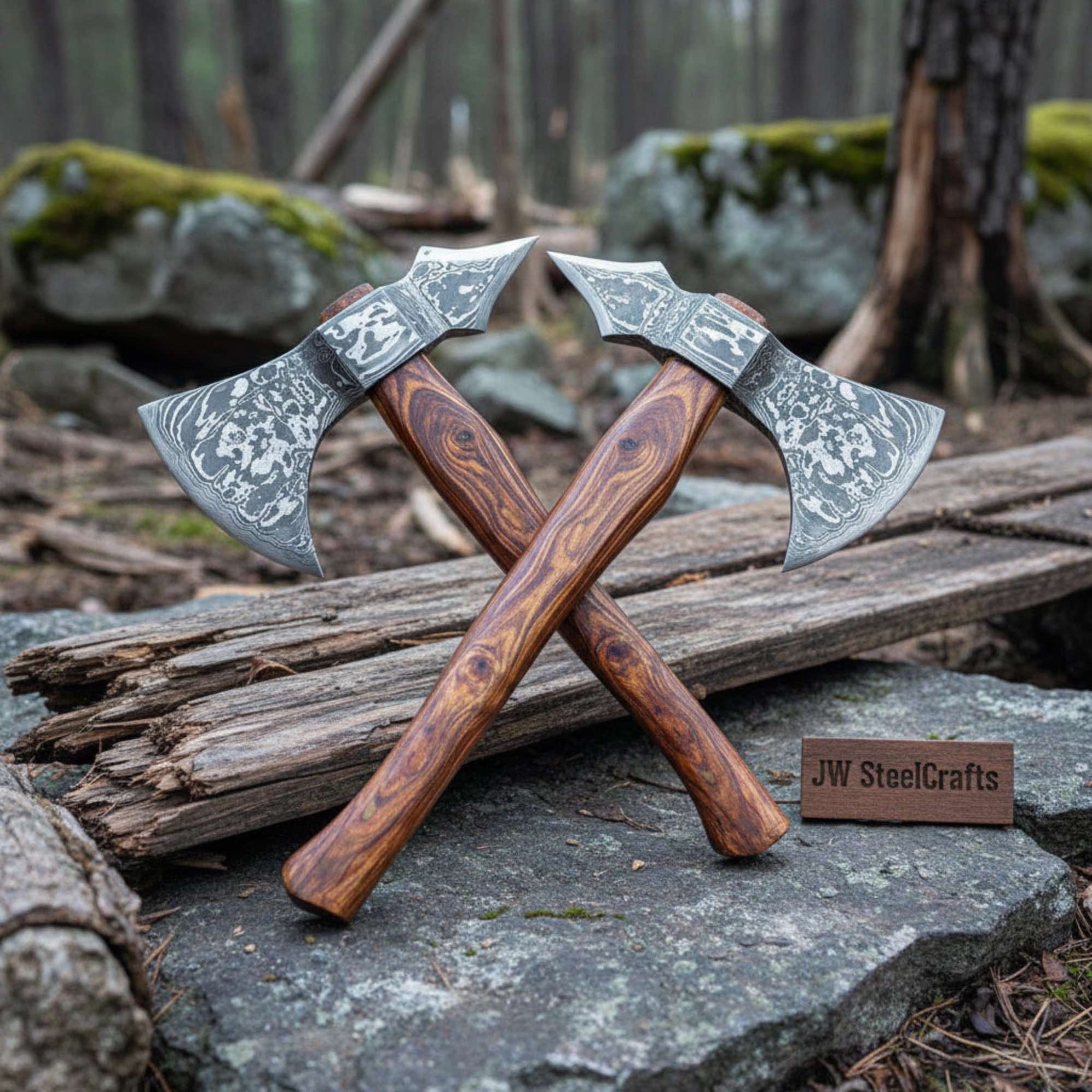 Hand-forged Viking Skeggøx Bearded Axe Set – Pattern-welded Damascus H ...